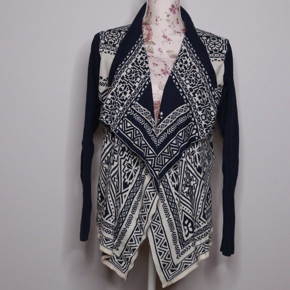 Lucky Brand Sweaters - LUCKY BRAND Navy Cream Aztec Waterfall Sweater